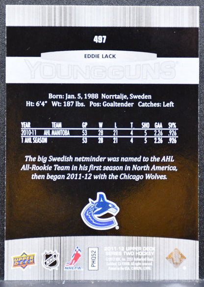 2011-12 Upper Deck Series 2 Young Guns Eddie Lack 497 Vancouver Canucks RC 8277