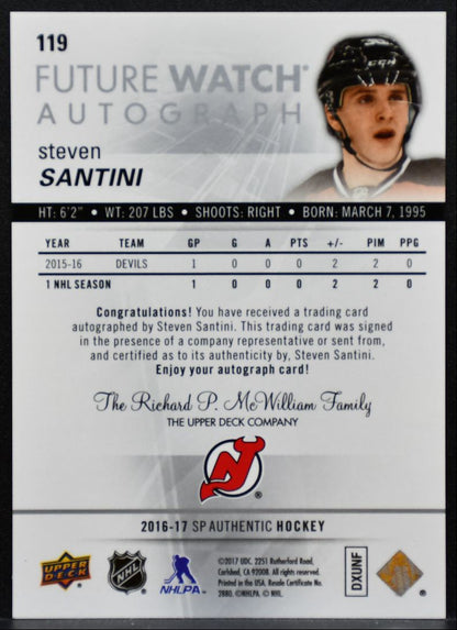 2016-17 SP Authentic Future Watch Auto Steven Santini RC Auto 250/999 9366