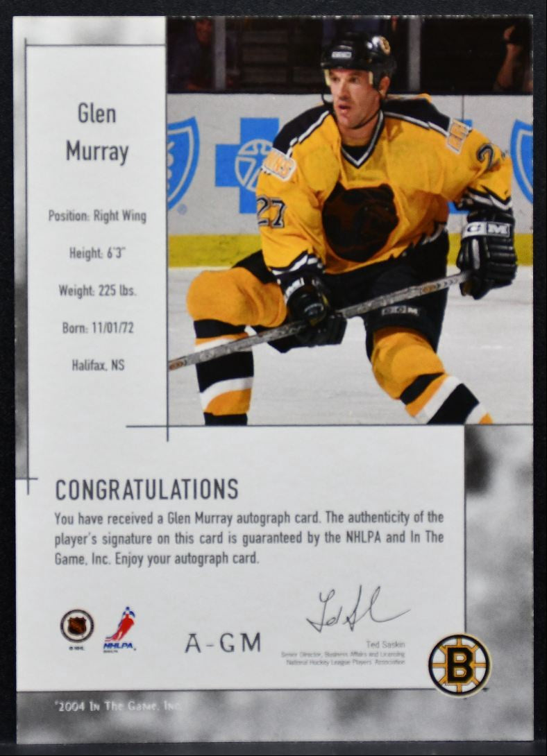 2004-05 In The Gme Used Signature Series Auto Glen Murray A-GM Bruins Auto 9885