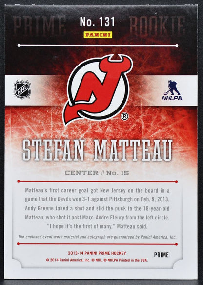 2013-14 Panini Prime Jersey Matteau 131 Devils RC Auto 189/199 Jersey 0416