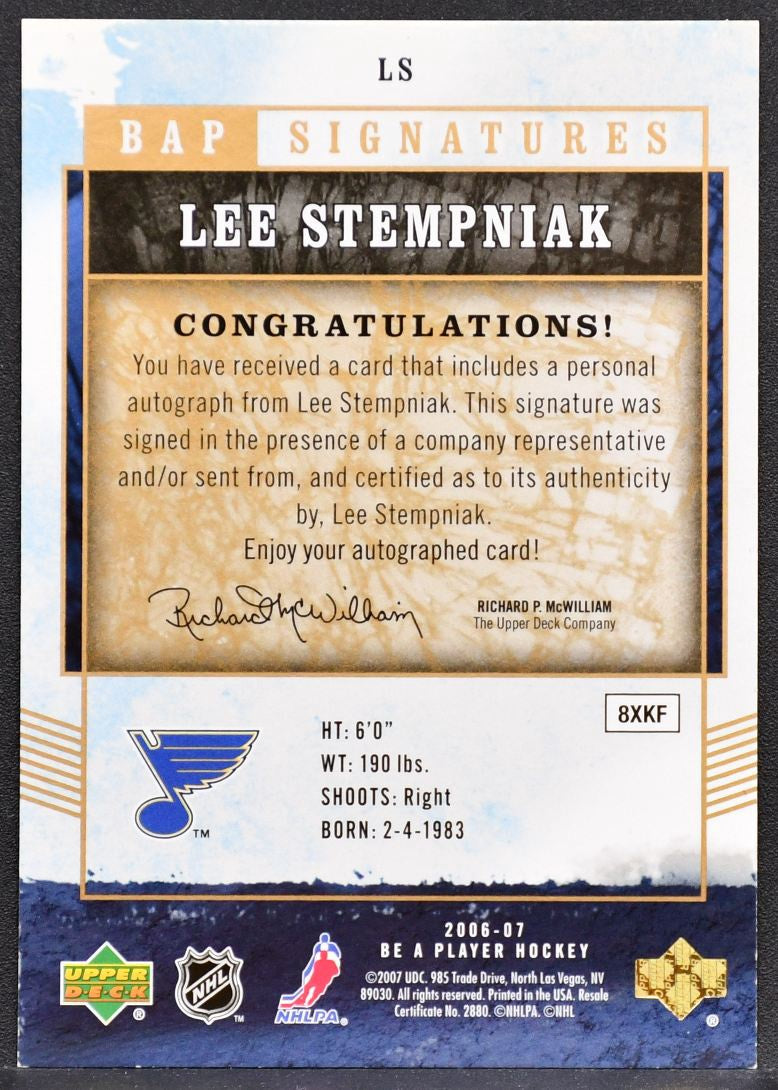 2006-07 Be A Player Signatures Lee Stempniak LS St. Louis Blues Auto 9895