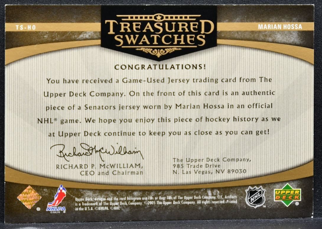 2005-06 UD Artifacts Treasured Swatches Marian Hossa 265/275 Jersey 9202