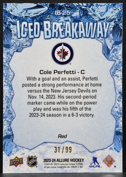 2023-24 UD Allure Iced Breakaway - Red Cole Perfetti IB-25 Jets 31/99 3062