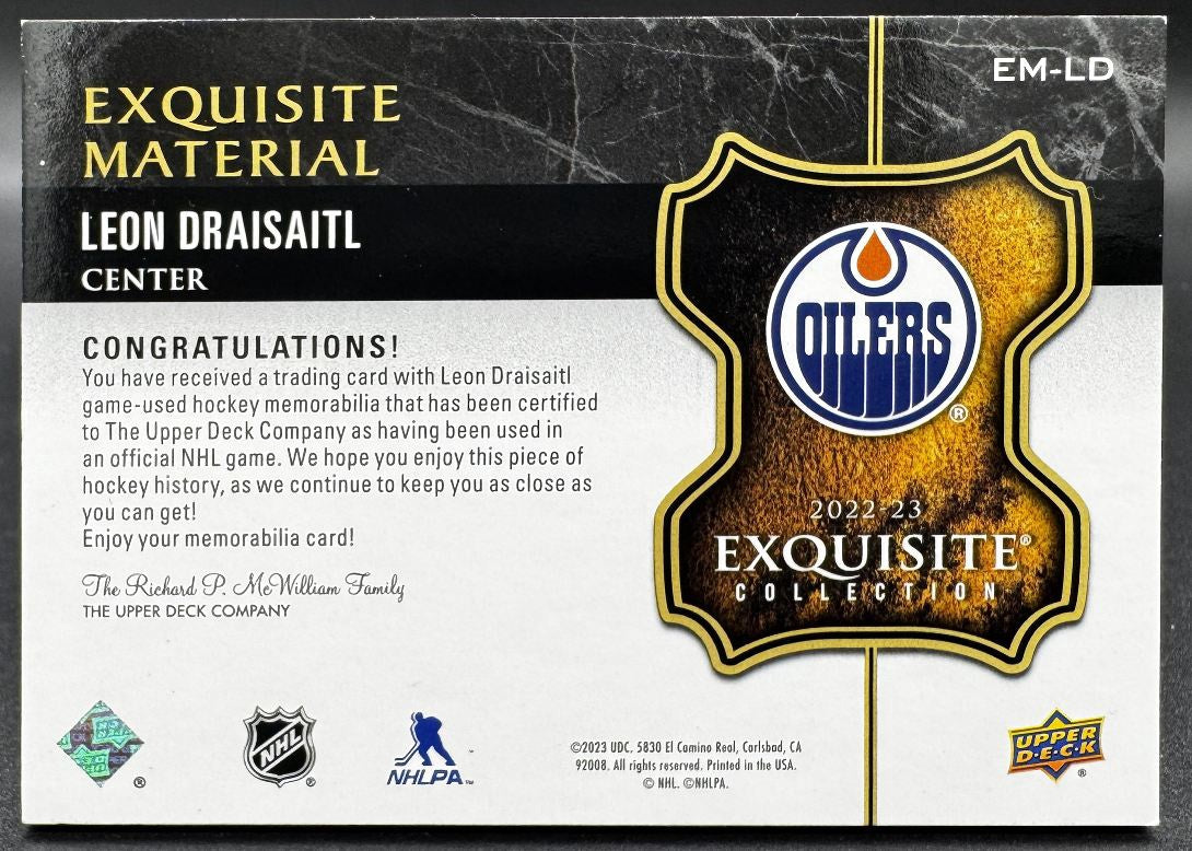 2022-23 UD Black Diamond Exquisite Collection Materials Leon Draisaitl /49