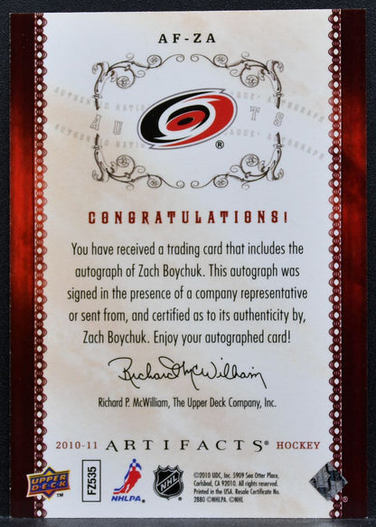 2010-11 Upper Deck Artifacts Auto-Facts Zach Boychuk AF-ZA Hurricanes Auto 1665