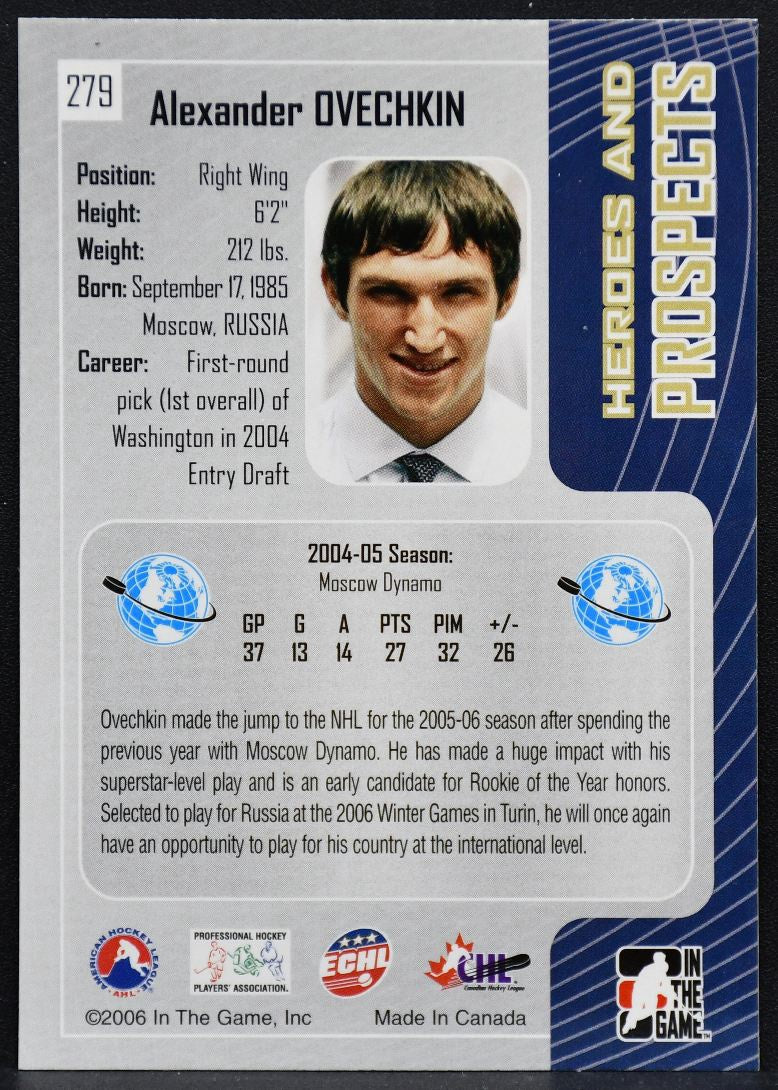 2005-06 In The Game Heroes and Prospects Alexander Ovechkin 279 Dynamo Moscow RC 1908