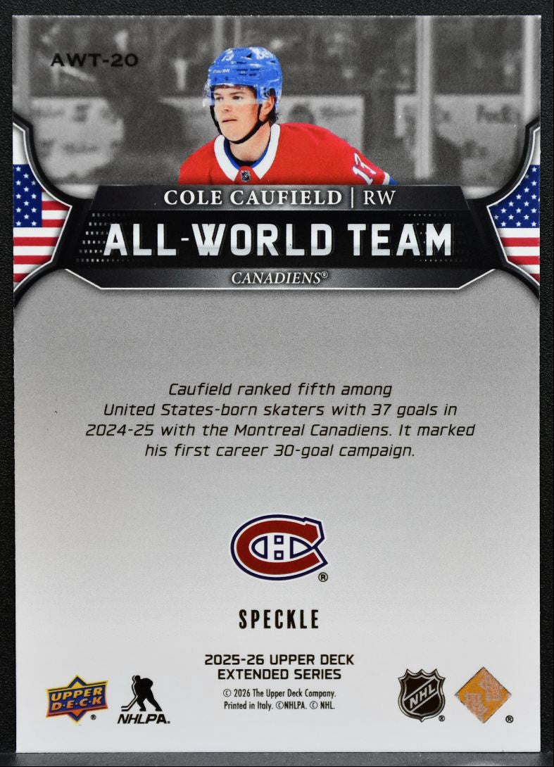 2025-26 UD Extended Series All-World Team Speckle Cole Caufield Canadiens 1853