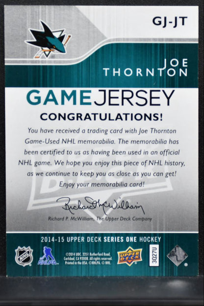 2014-15 Upper Deck Series 1 Game Jerseys Joe Thornton GJ-JT Sharks Jersey 0949