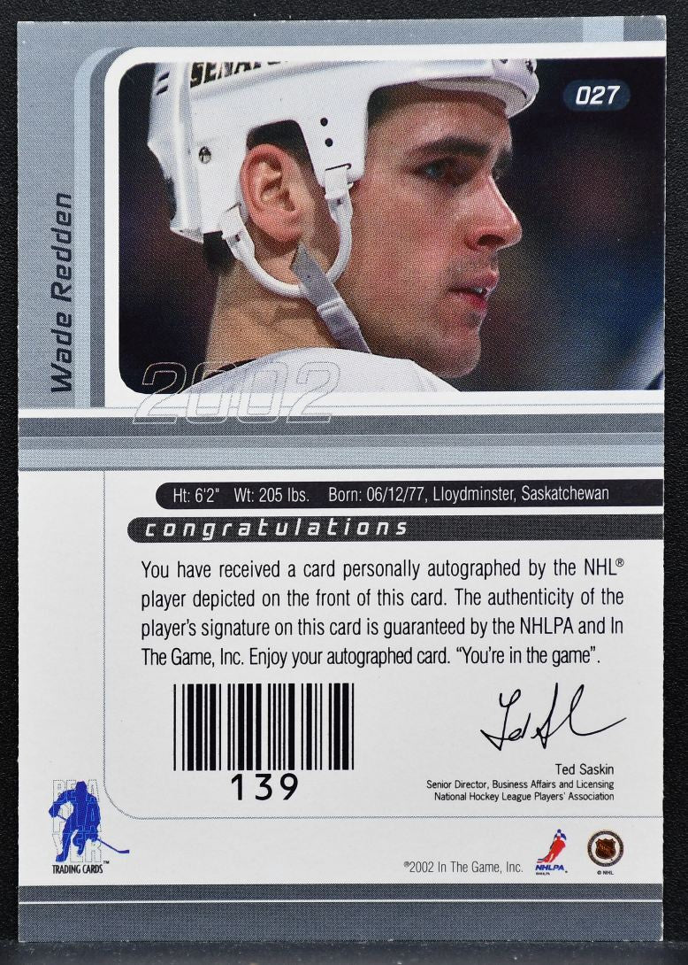 2002-03 Be a Player Signature Series Autos Gold Wade Redden Senators Auto 0125
