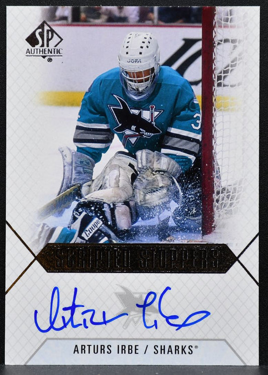 2015-16 SP Authentic Scripted Stoppers Arturs Irbe SS-AI Sharks Auto 0415