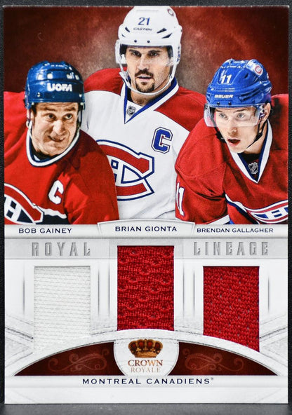 2013-14 Crown Royale Royal Lineage Mat Gainey/Gallagher/Gionta Jersey 0030