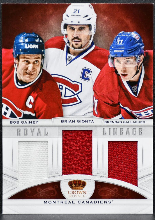 2013-14 Crown Royale Royal Lineage Mat Gainey/Gallagher/Gionta Jersey 0030