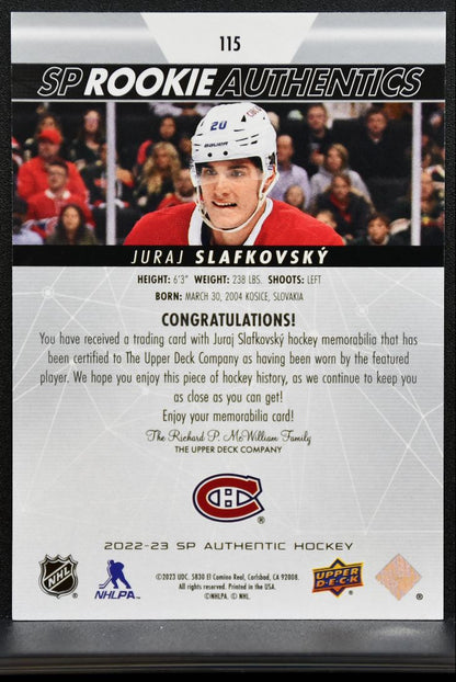2022-23 SP Authentic Rookie Jersey Juraj Slafkovsky 115 Canadiens RC Jersey 0702
