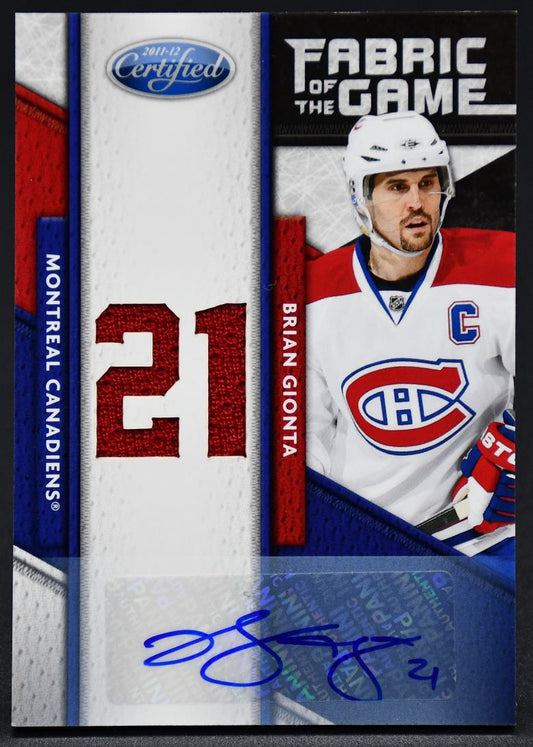 2011-12 Panini Certified Fabric of the Game Brian Gionta 77 Auto 20/25 Jersey
