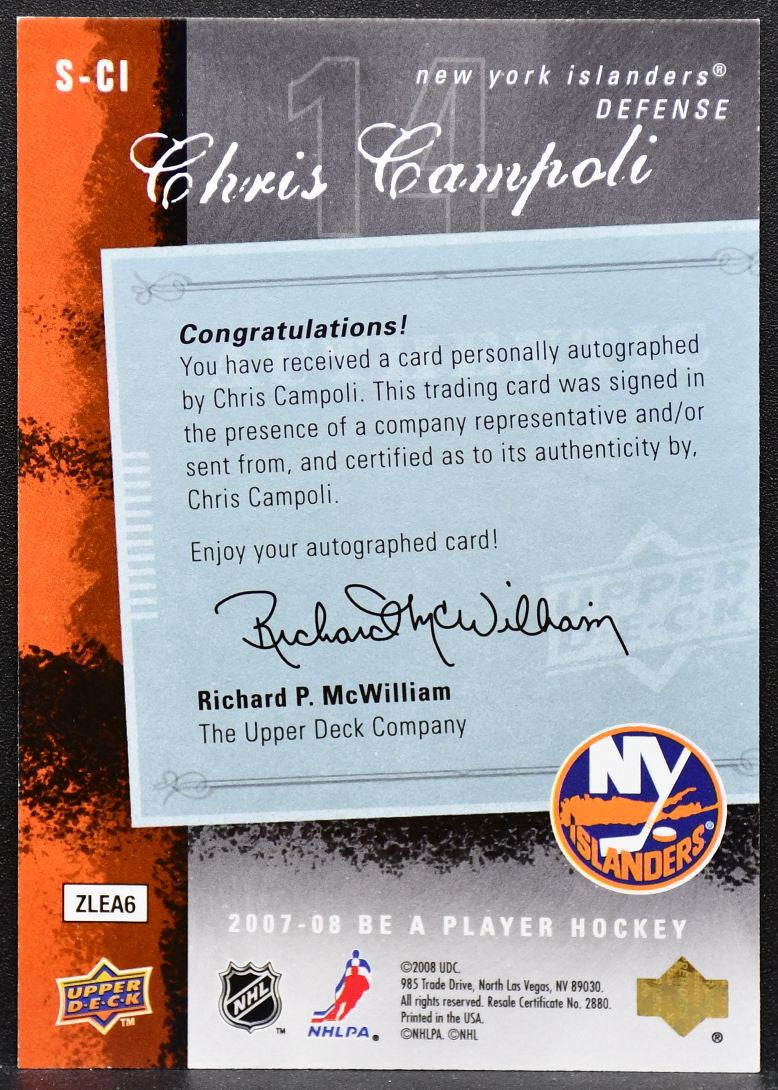 2007-08 Upper Deck Be A Player Signatures Chris Campoli S-CI Islanders Auto 1875