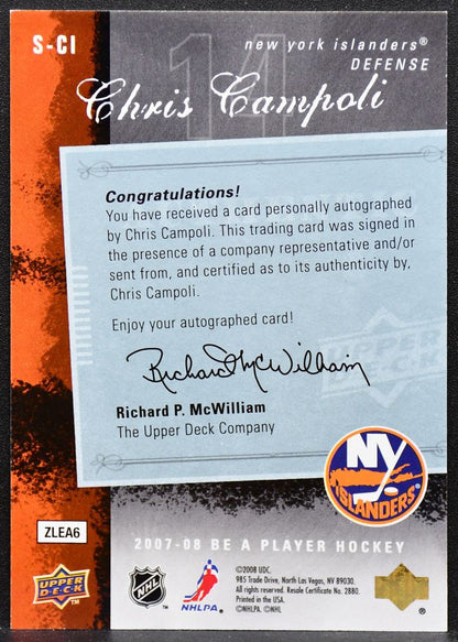 2007-08 Upper Deck Be A Player Signatures Chris Campoli S-CI Islanders Auto 1875