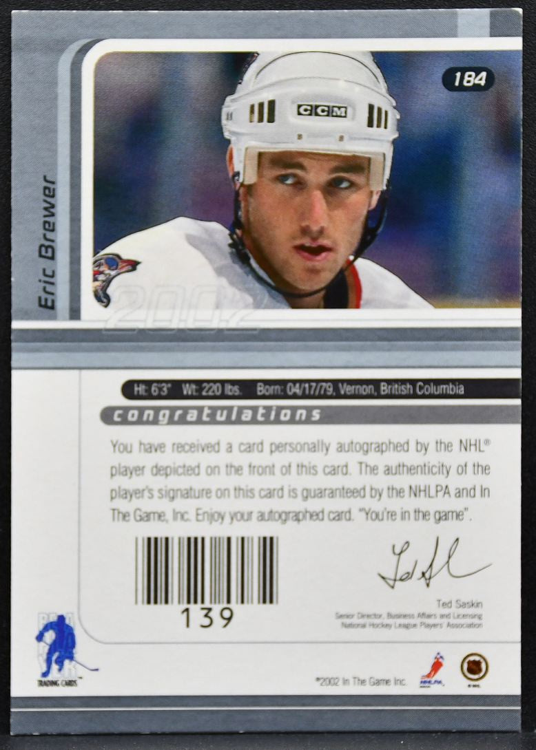 2001-02 Be a Player Signature Series Autograph Gold Eric Brewer Oilers Auto 2656