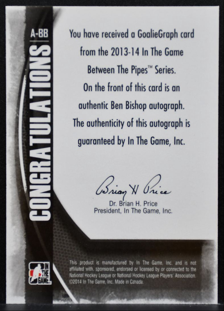 2013-14 In The Game Between the Pipes Goaliegraphs Ben Bishop Auto 9373