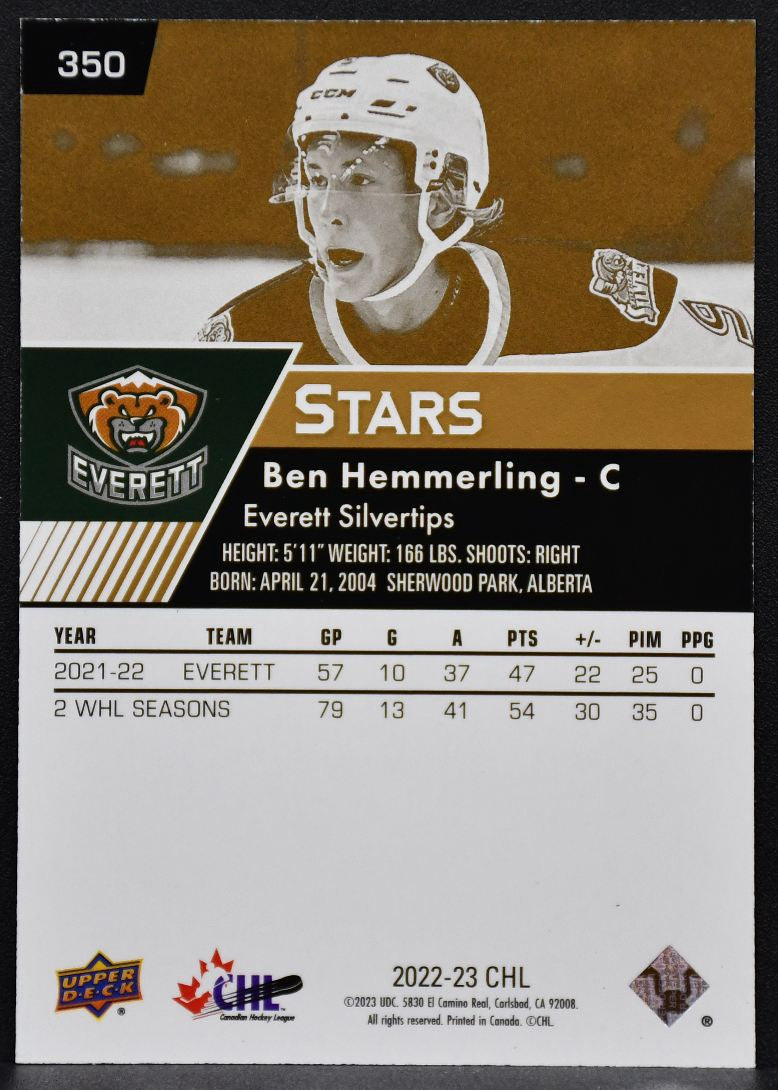 2022-23 UD CHL Stars High Gloss Ben Hemmerling 350 Everett Silvertips 06/10 3735