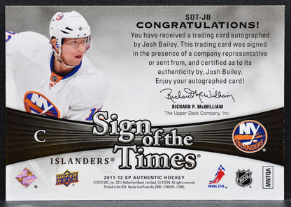 2011-12 SP Authentic Sign of the Times Josh Bailey SOT-JB Islanders Auto 9596
