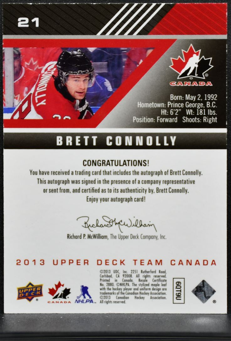 2013-14 UD Team Canada Gold Signatures Connolly 21 Canada Auto 4948