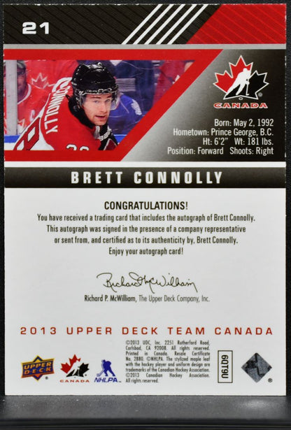 2013-14 UD Team Canada Gold Signatures Connolly 21 Canada Auto 4948