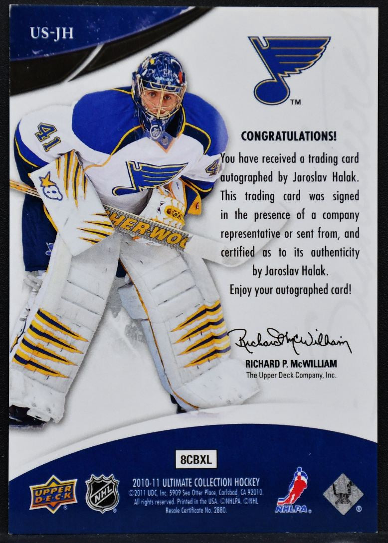2010-11 UD Ultimate Collection Signatures Jaroslav Halak US-JH St. Louis Auto