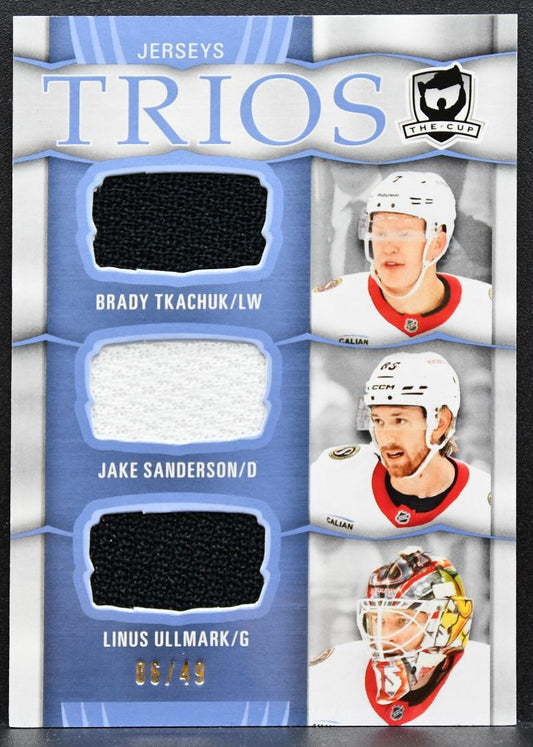 2024-25 UD The Cup Trios Ullmark/Tkachuk/Sanderson Senators /49 Jersey 3400