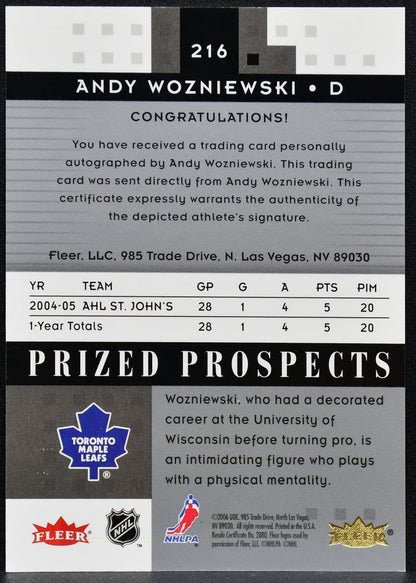 2005-06 Fleer Hot Prospects Prized Andrew Wozniewski 216 RC Auto 949/999 4563