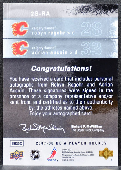 2007-08 UD Be a Player Signatures Duals Robyn Regehr/Adrian Aucoin Auto 6426