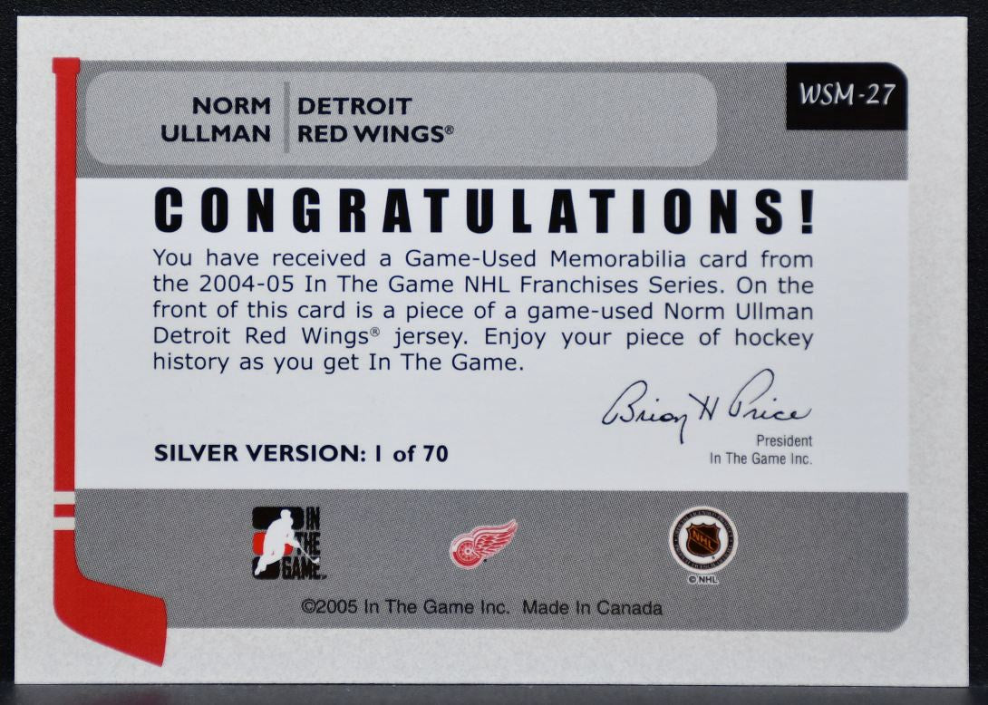 2004-05 In The Game Franchises US West Memorabilia Norm Ullman Jersey 3271
