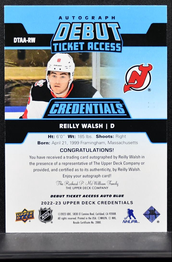 2022-23 UD Credentials Debut Ticket Access Auto Walsh Devils RC Auto 10/35 0390