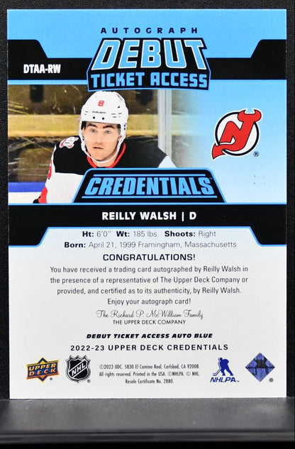 2022-23 UD Credentials Debut Ticket Access Auto Walsh Devils RC Auto 10/35 0390