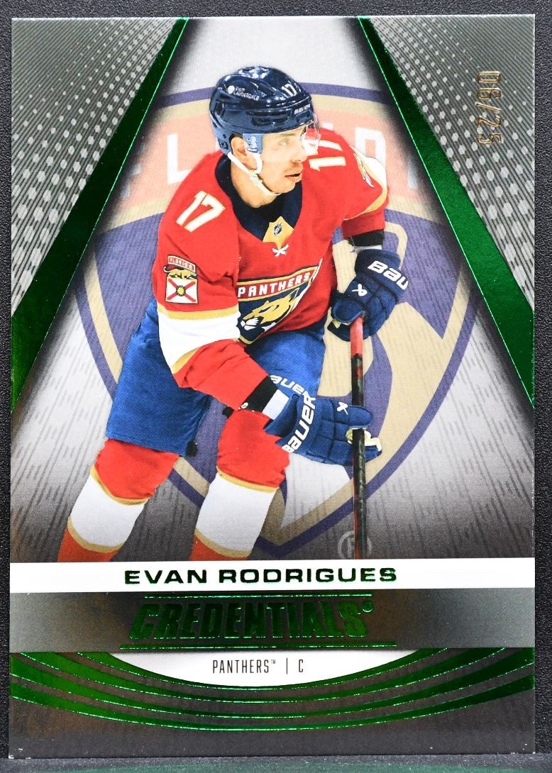2025-26 Upper Deck Credentials Green Evan Rodrigues 46 Panthers 06/25 8099