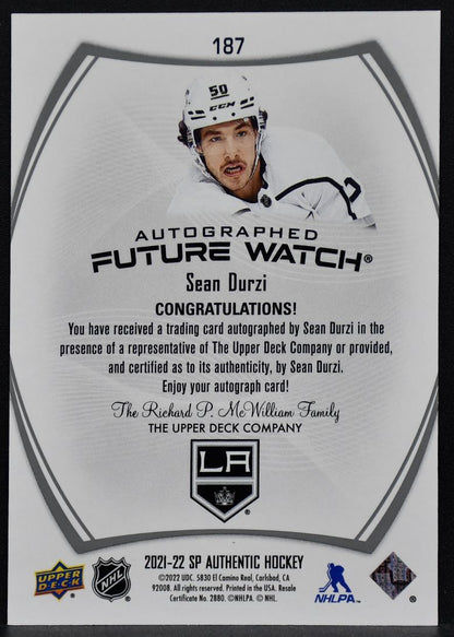 2021-22 SP Authentic Future Watch Auto Sean Durzi 187 Kings RC Auto 269/999