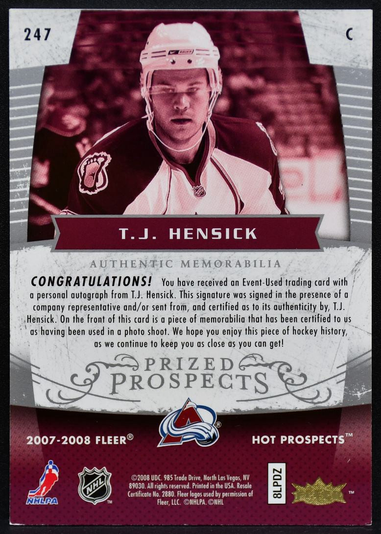 2007-08 Fleer Hot Prized Prospects Hensick Avalanche RC Auto 010/399 Patch 2902
