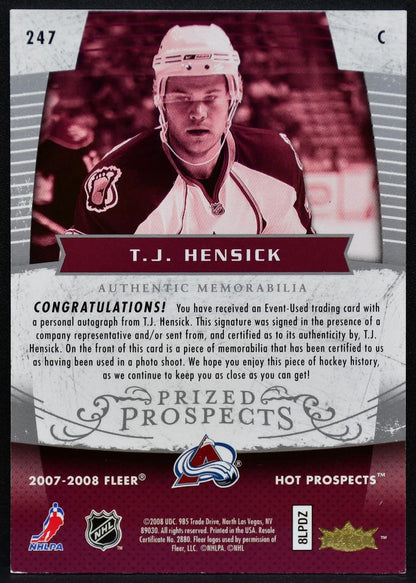 2007-08 Fleer Hot Prized Prospects Hensick Avalanche RC Auto 010/399 Patch 2902