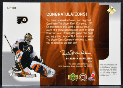 2001-02 UD Top Shelf Goalie Gear Brian Boucher LP-BB Flyers Goalie Pad 9523