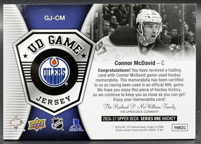 Maillot de match UD 2016-17 Connor McDavid GJ-CM des Oilers d'Edmonton