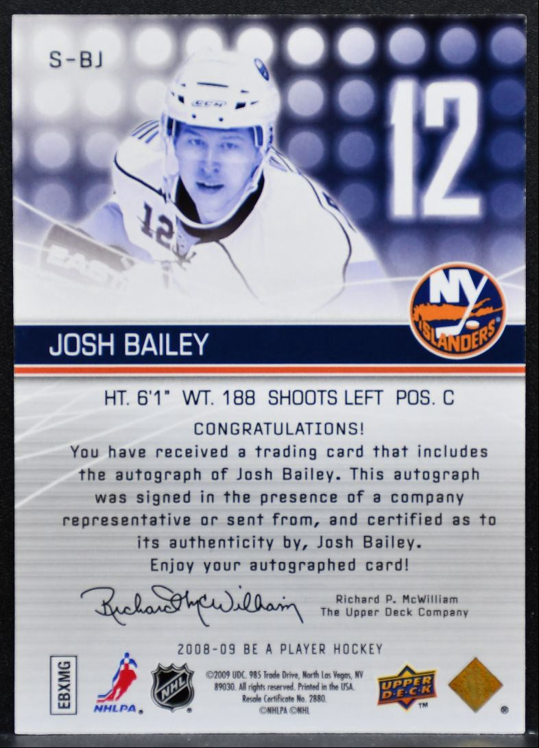 2008-09 Upper Deck Be a Player Signatures Josh Bailey S-BJ Islanders Auto 9328