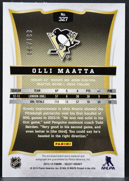 2013-14 Panini Select Rookie Auto Jersey Olli Maatta Penguins RC Auto 7163