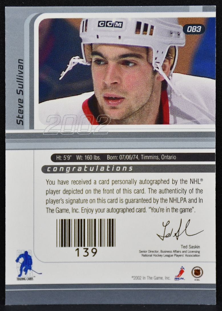 2002-03 Be a Player Auto Series Auto Steve Sullivan 083 Blackhawks Auto 7679