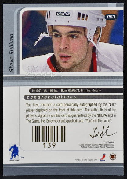 2002-03 Be a Player Auto Series Auto Steve Sullivan 083 Blackhawks Auto 7679