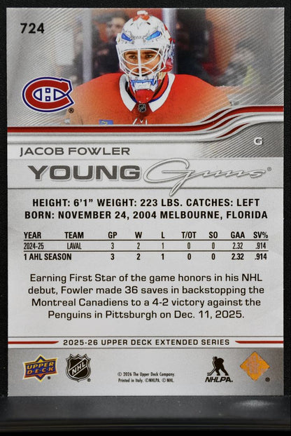 2025-26 Upper Deck Extended Series Young Guns Jacob Fowler 724 Canadiens RC 1525