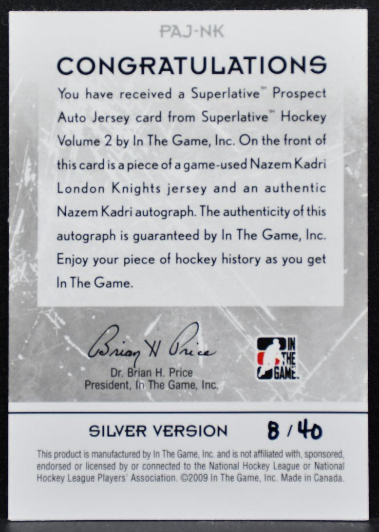 2009-10 In The Game Superlative Prospect Auto Jersey Kadri Auto 4149