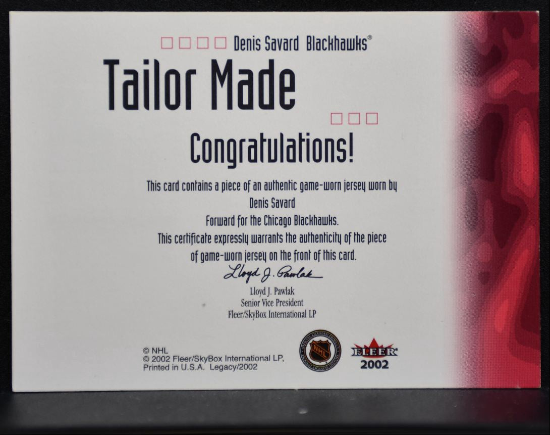 2001-02 Fleer Legacy Tailor Made Jersey Denis Savard Blackhawks Jersey 3550