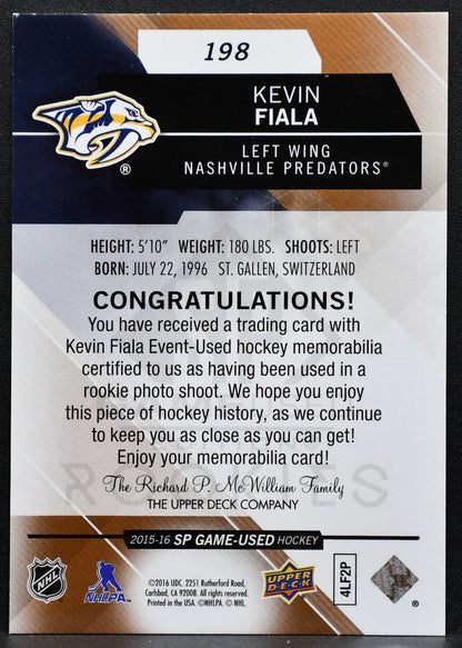 2015-16 SP Game Used Authentic Rookies Copper Jersey Kevin Fiala RC Jersey 2394