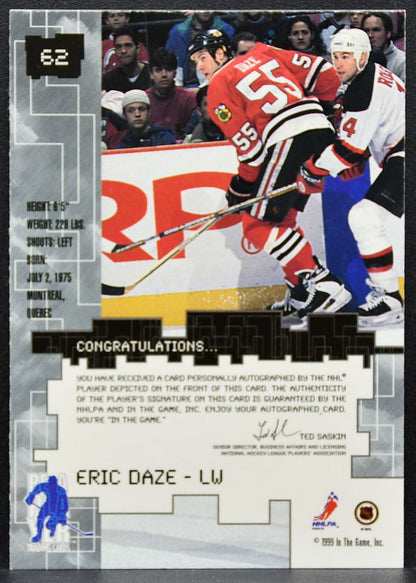1999-100 Be a Player Millennium Autographs Eric Daze 62 Blackhawks Auto 0638