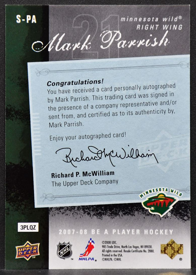 2007-08 Upper Deck Be a Player Signatures Mark Parrish S-PA Wild Auto 2681