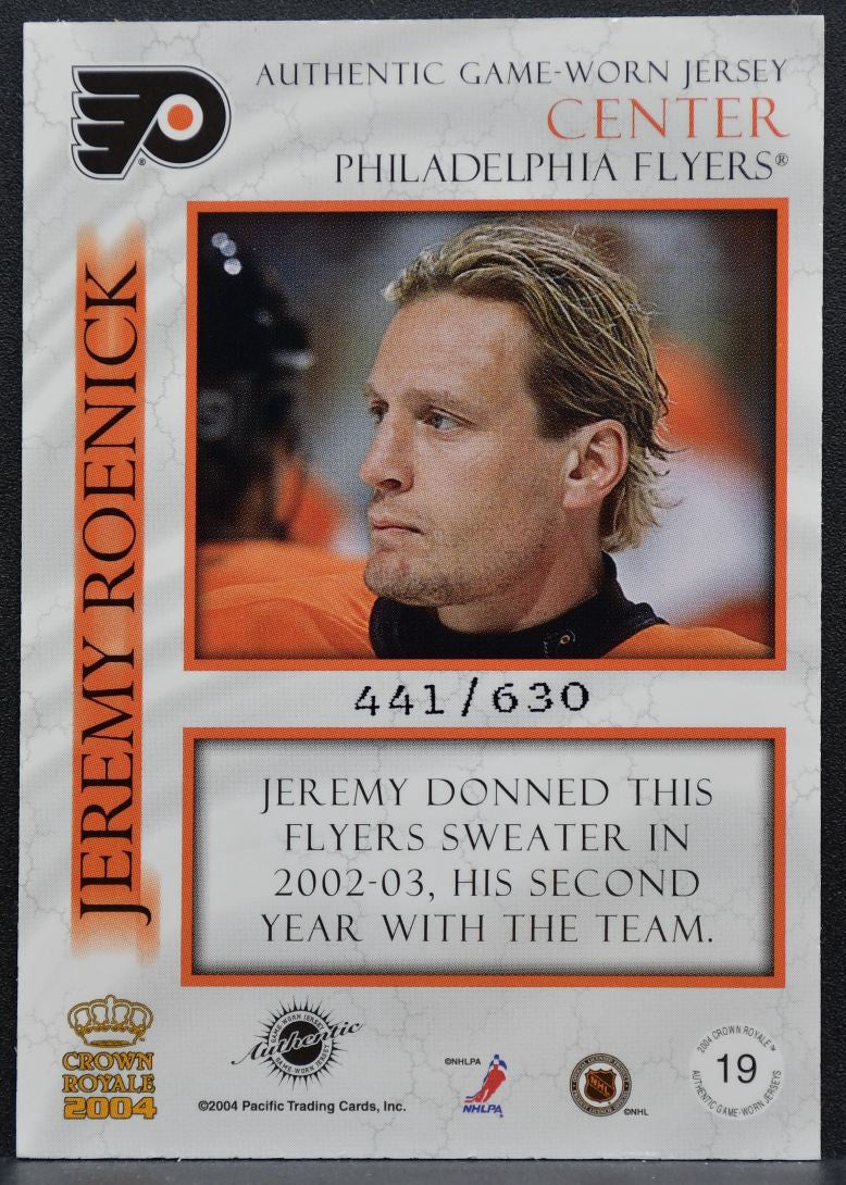 2004-05 Pacific Crown Royale Jersey Jeremy Roenick 19 Flyers 441/630 Jersey 5062
